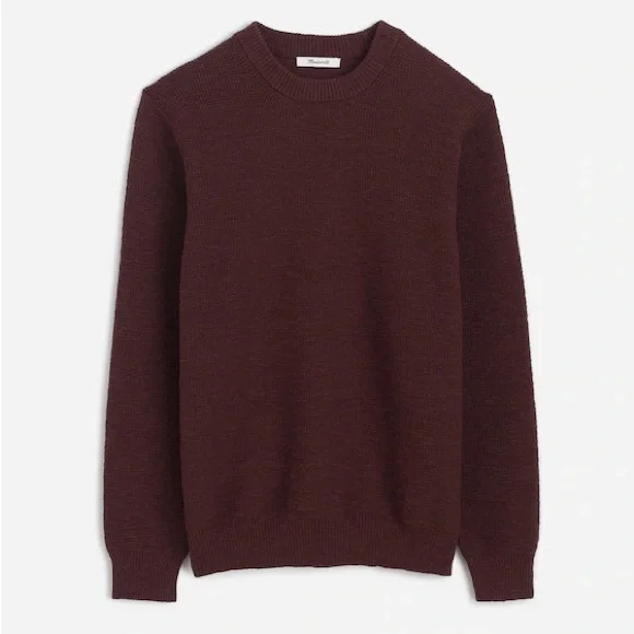 NWOT Madewell Men's Waffle-Knit Crewneck Sweater - Burgundy Brown Raisin Medium
